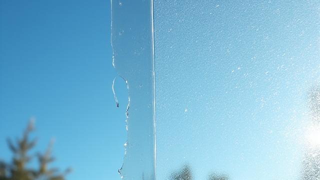 プロによる窓ガラス清掃、完璧に透明な窓から見える晴れた青空